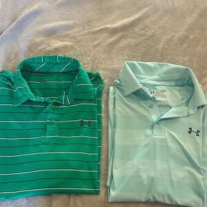 Under Armour Men's Striped Green and Solid Light Blue Polo Shirts